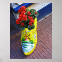 Holland Clog with Dutch Red Flowers Poster Print
