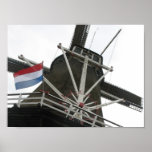 Holland Windmill with Dutch Flag Photo Poster posters