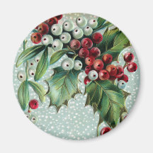 Holly and Mistletoe Vintage Christmas Magnets