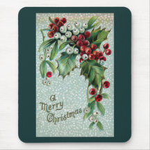 Holly and Mistletoe Vintage Christmas Mousepads