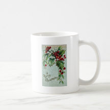 Holly and Mistletoe Vintage Christmas Mugs