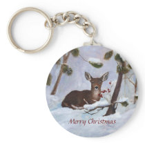 Holly Berry Deer Christmas Keychain