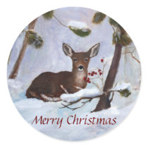 Holly Berry Deer Christmas Sticker