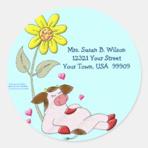 Holly Cow with Flower Round Stickers