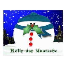 Holly-day Mustache Post Cards