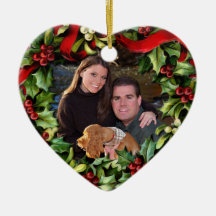 Holly Wreath Heart Photo Personalized Ornament