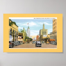 Hollywood Blvd.  Vintage Postcard Print