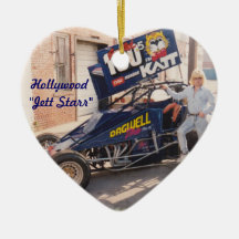 Hollywood Jett Starr with his Dirt Car Christmas Tree Ornaments