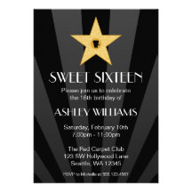 Hollywood Nights Gold Star Sweet 16 Birthday Custom Announcements