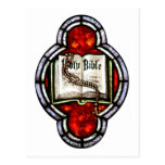 Holy Bible and Rosary Stained Glass Art Post Card