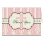 Holy Cross Vintage Pink Damask Thank You Card