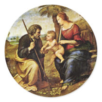 Holy Family Under A Palm Tree Tondo By Raffael Round Stickers