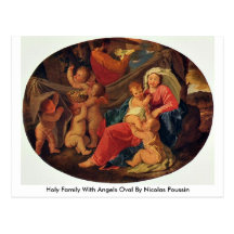 Holy Family With Angels Oval By Nicolas Poussin Post Cards