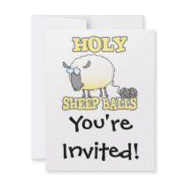 holy sheep balls funny unraveling yarn sheep custom invite
