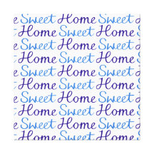 Home Sweet Home Repeat Script Pattern Blue & White Canvas Print