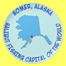 Homer, capital de pêche de flétan de l'Alaska du m assiettes