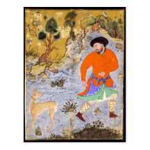 Homme avec un Saluki par Shaykh Muhammad en 1555 Carte Postale
