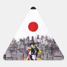 Homme japonais dans un paysage japonais autocollants en triangle