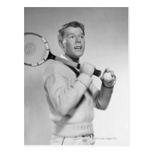 Homme tenant la raquette de tennis carte postale