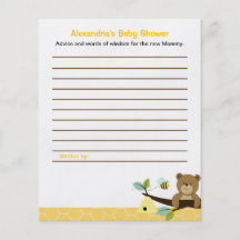 Honey Bear Custom Flyer Baby Shower Advice Cards