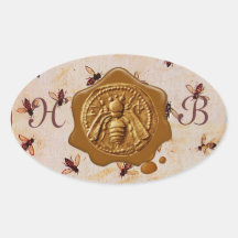HONEY BEE, BROWN WAX SEAL MONOGRAM OVAL STICKERS