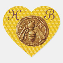 HONEY BEE,  HEART MONOGRAM HEART STICKERS