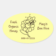 Honey Bee Oval Label Stickers
