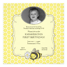 Honey Bee Photo Birthday Invitation