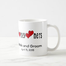 Honeymooners Hearts Personalized Coffee Mugs