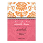 Honeysuckle and Coral Damask Wedding Invitation