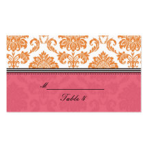 Honeysuckle and Tangerine Damask Placecards Business Card Template