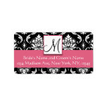 Honeysuckle Pink Damask Monogram Address Labels