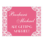 Honeysuckle Pink Damask Save the Date Postcard