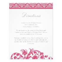 Honeysuckle Pink Damask Wedding Direction Card invitations
