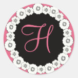Honeysuckle Pink Monogram H Flowers Sticker