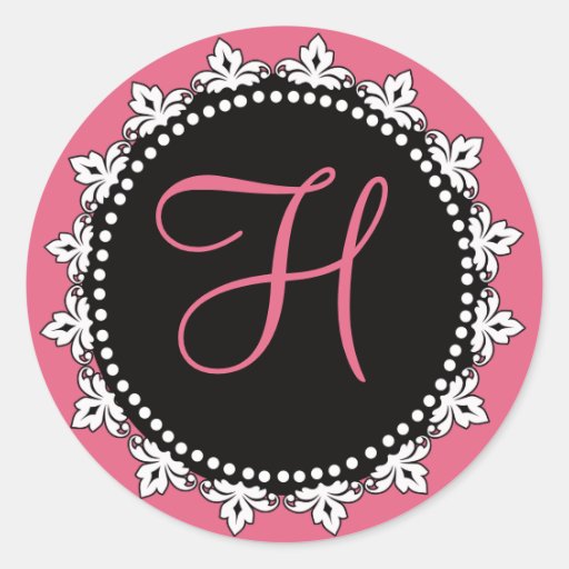 Honeysuckle Pink Monogram H Ornate Sticker