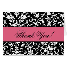 Honeysuckle Pink Thank You Cards Floral Damask
