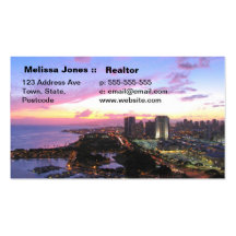Honolulu cityscape Hawaii sunset Business Card Templates