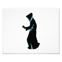 Hooded figure from side hand out art photo