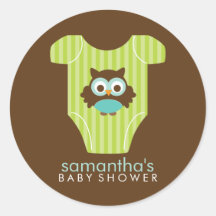 Hoot Owl Outfit Boy Baby Shower Round Stickers