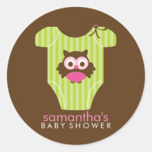 Hoot Owl Outfit Girl Baby Shower Round Stickers