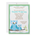 HOOT OWLS BLUE boy Baby Shower 5x7 Custom Announcement