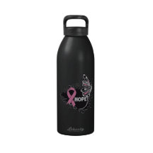 Hope Breast Cancer Grunge Butterfly Water Bottles