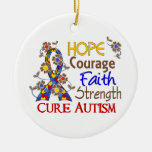 Hope Courage Faith Strength 3 Autism Christmas Ornament