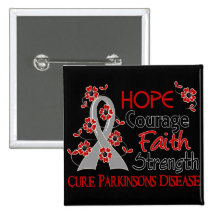 Hope Courage Faith Strength 3 Parkinson's Disease Pinback Buttons