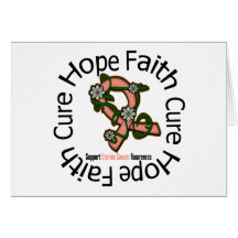 Hope Faith Cure Uterine Cancer Flower Ribbon Greeting Cards