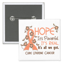 Hope Flower Ribbon Uterine Cancer Pinback Button