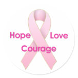 Hope/Love/Courage Breast Cancer Ribbon Stickers