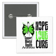 Hope Love Cure Grunge - Mental Health Awareness Pinback Button