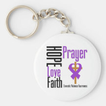 Hope Love Faith Prayer Ribbon Domestic Violence Keychains